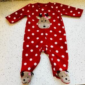 6 Month Christmas Polka Dot Fleece Footed Pajamas